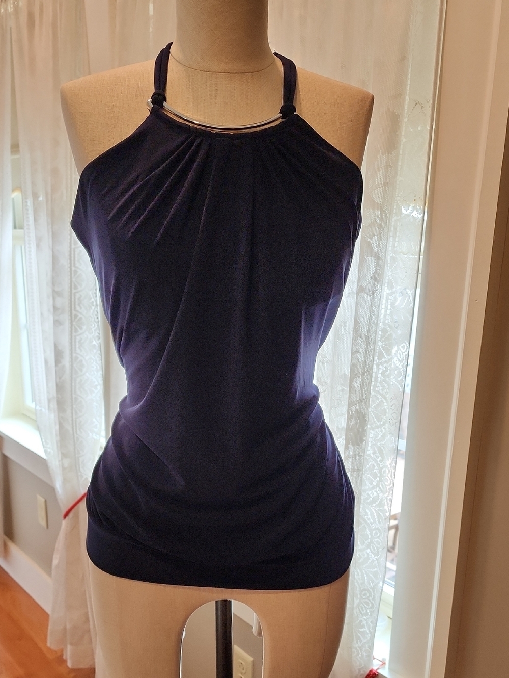 White House Black Market Navy Halter-Style Camisole